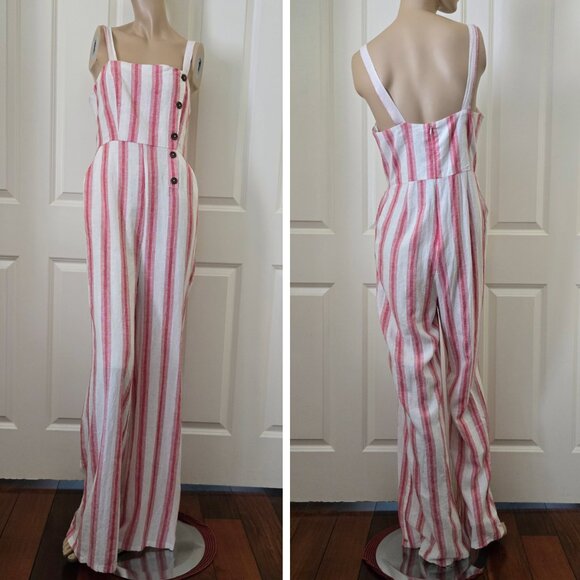Forever 21 Pants - Forever 21 Linen Blend Stripe Wide Leg Jumpsuit SZ M